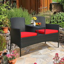 Load image into Gallery viewer, Outdoor Loveseat Furniture Set Patio Conversation Set with Beige Cushions &amp; Table Modern Wicker Loveseat Sofa Set with plastic Table Top
