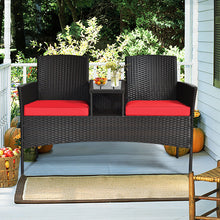 Load image into Gallery viewer, Outdoor Loveseat Furniture Set Patio Conversation Set with Beige Cushions &amp; Table Modern Wicker Loveseat Sofa Set with plastic Table Top
