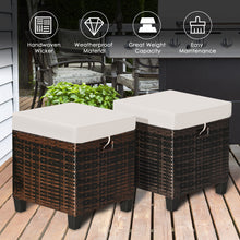 Load image into Gallery viewer, 2 Pieces Outdoor Patio Ottoman All Weather Rattan Wicker Footstool w/Cushions

