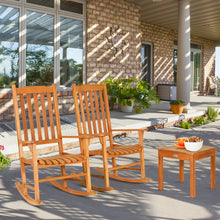 Load image into Gallery viewer, 3 Piece Eucalyptus Rocking Chair Set Two Wood Conversation Chairs with Coffee Table
