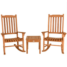 Load image into Gallery viewer, 3 Piece Eucalyptus Rocking Chair Set Two Wood Conversation Chairs with Coffee Table
