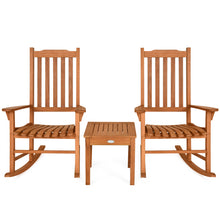 Load image into Gallery viewer, 3 Piece Eucalyptus Rocking Chair Set Two Wood Conversation Chairs with Coffee Table
