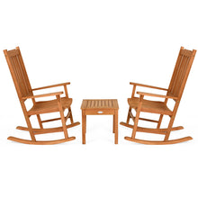 Load image into Gallery viewer, 3 Piece Eucalyptus Rocking Chair Set Two Wood Conversation Chairs with Coffee Table

