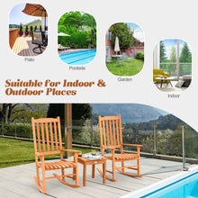 Load image into Gallery viewer, 3 Piece Eucalyptus Rocking Chair Set Two Wood Conversation Chairs with Coffee Table

