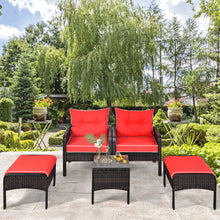 Load image into Gallery viewer, 5 Piece Rattan Sofa Set Outdoor Indoor Use Wicker Lounge Chair Ottoman with Beige Cushions Tempered Glass Table Patio PE Wicker Furniture Seating with Soft Cushion
