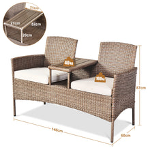 Load image into Gallery viewer, Outdoor Garden Furniture 2-Seater Rattan Chair Middle Tea Table Padded Cushions
