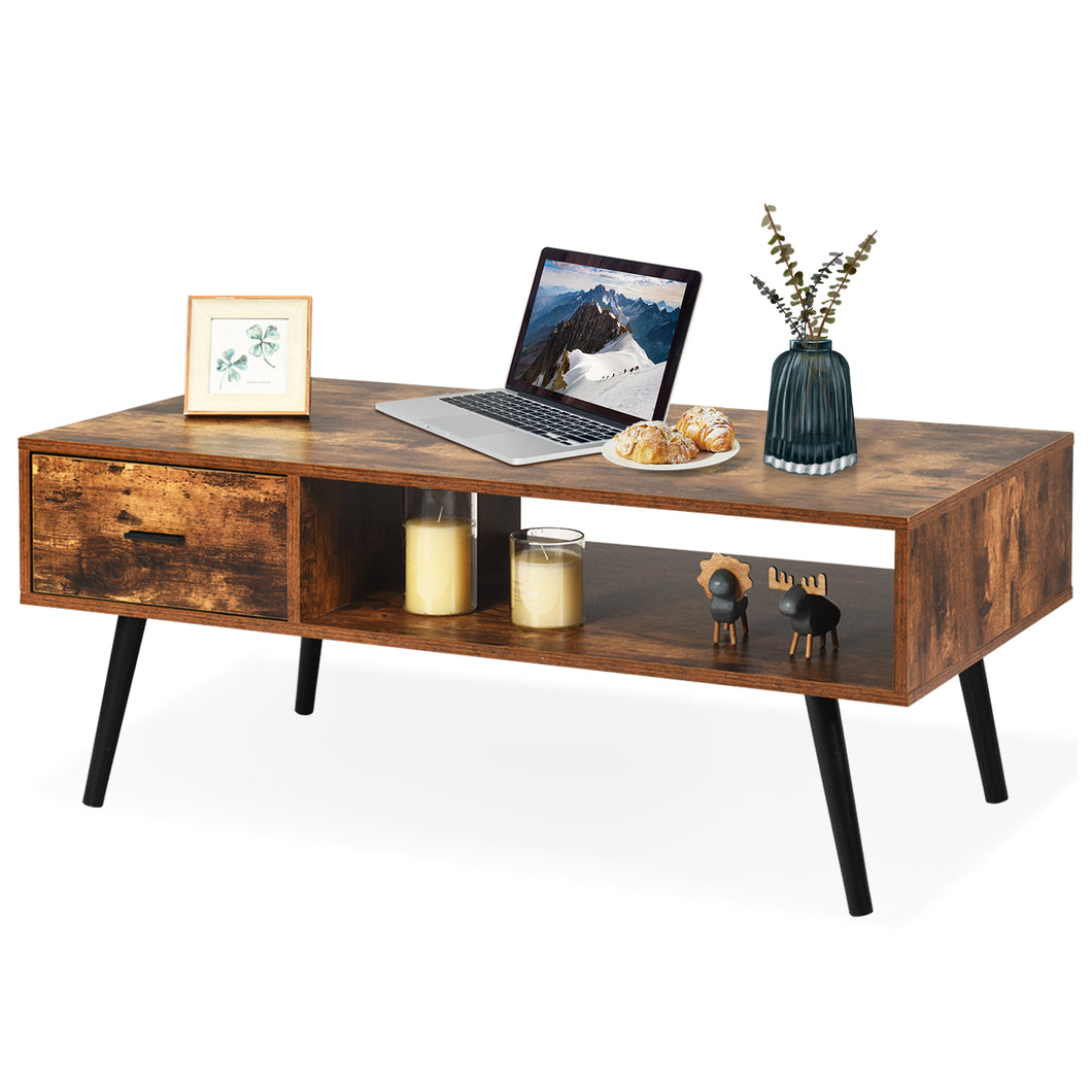 TV Stand Industrial Coffee Table Retro Snack Storage Shelf w/Drawer Reception