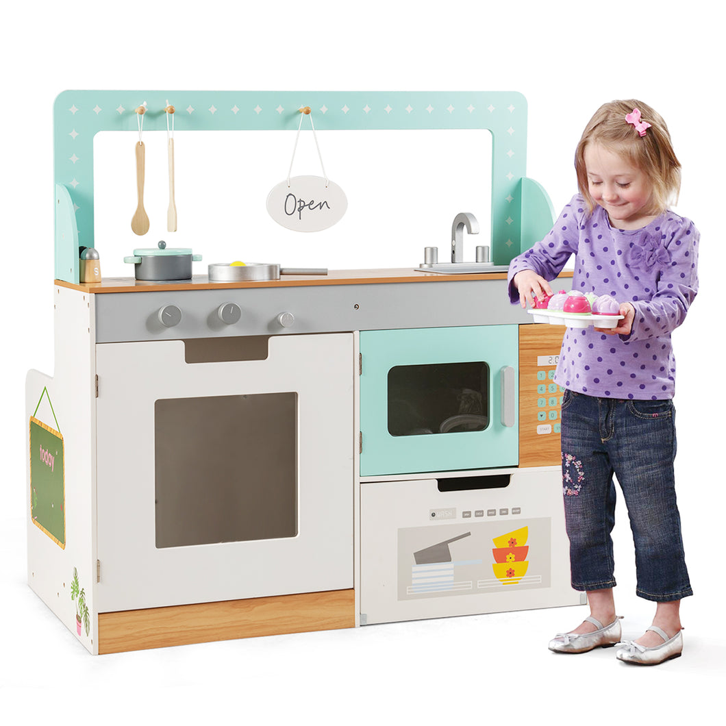 2 in1 Wooden Kids Play Kitchen Diner Role Play Pretend Set Toy Boys & Girls
