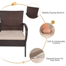 Load image into Gallery viewer, 4-piece Patio Rattan Furniture Set Outdoor Conversation Set w/ Cushions &amp; Acacia Wood Coffee Tabletop
