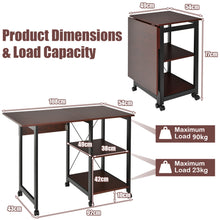 Load image into Gallery viewer, Folding Computer Desk 2-In-1 Mobile PC Laptop Table w/Storage Shelves Wheels
