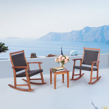 Load image into Gallery viewer, 3 Pieces Patio Rocking Chair Set Acacia Wood Rocker with Side Table Outdoor Rocking Chairs with Wicker Rattan Seat &amp; Backrest
