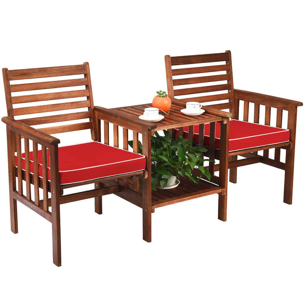 Outdoor Patio Balcony Furniture Set Acacia Wood Loveseat 2 Garden Seater Table