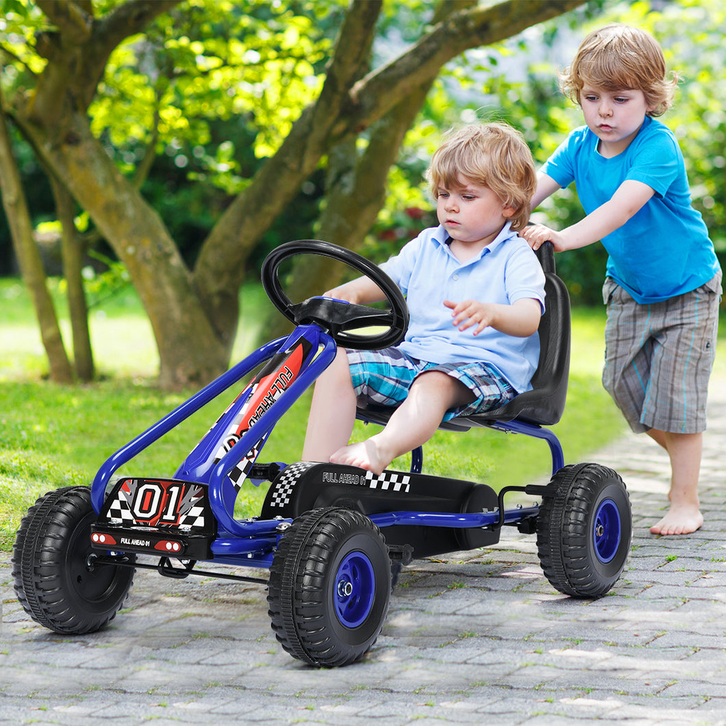 Kids Pedal Go Cart Children Outdoor Ride On Racer Plastic Wheels Adjustable Blue