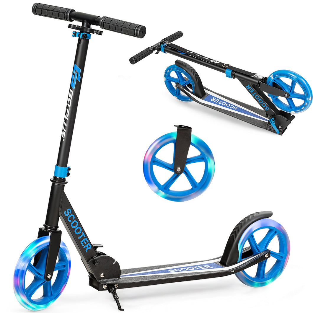 Adult Teens Kick Scooter Foldable Ride On 2 Big Wheels Adjustable W/ LED Light