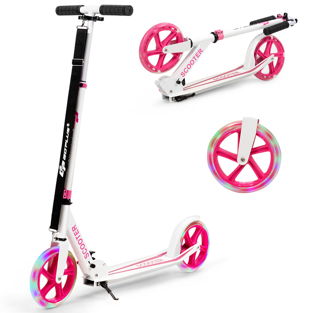 Adult Teens Kick Scooter Foldable Ride On 2 Big Wheels Adjustable W/ LED Light