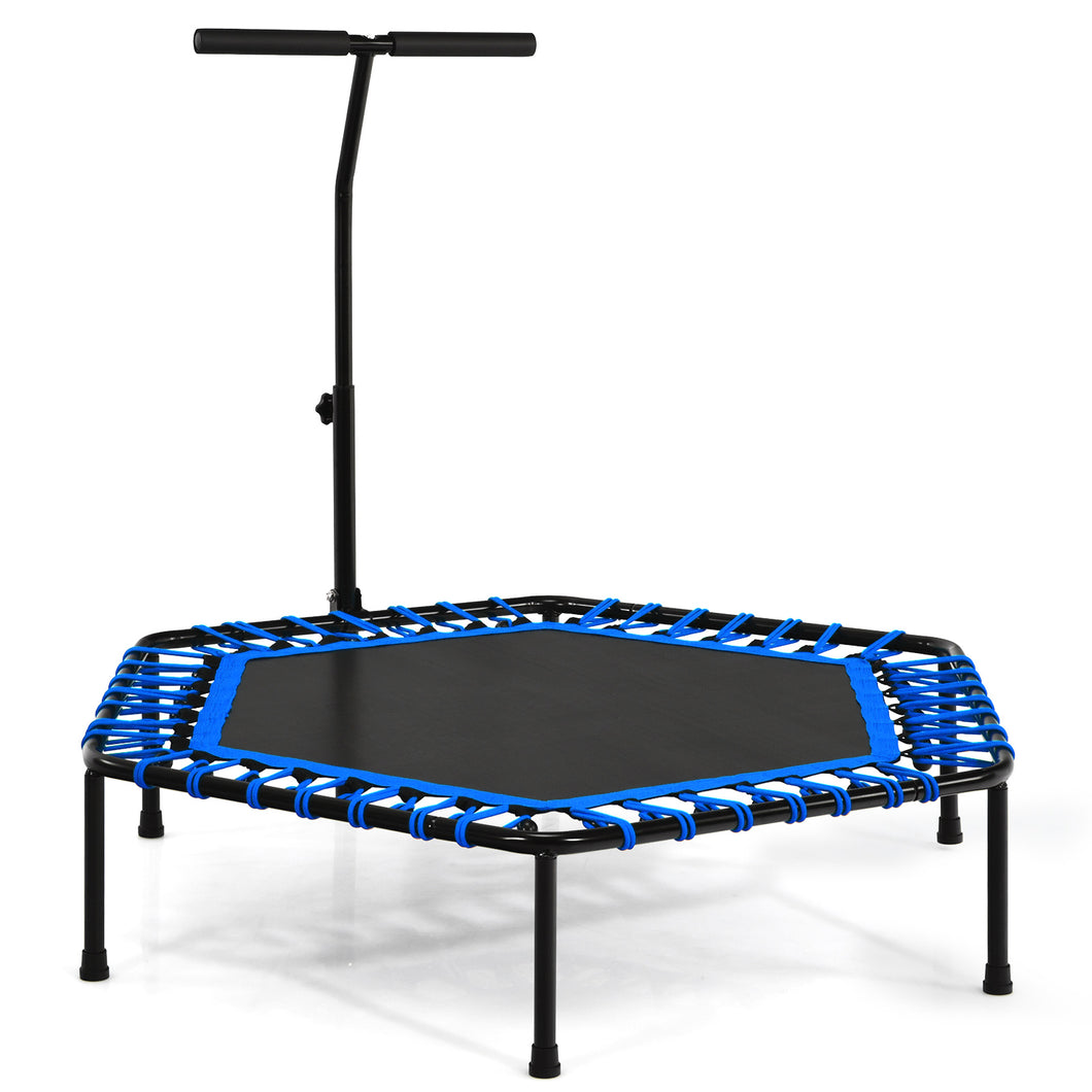 Folding Fitness Trampoline Adults Kids Exercise Bouncer W/ Adjustable Handrail