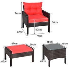 Load image into Gallery viewer, 5 Piece Rattan Sofa Set Outdoor Indoor Use Wicker Lounge Chair Ottoman with Beige Cushions Tempered Glass Table Patio PE Wicker Furniture Seating with Soft Cushion
