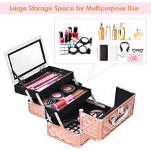 Load image into Gallery viewer, EXLarge Cosmetic Box &amp; Nail Polish Vanity Beauty Makeup Jewelry Saloon Case Gold

