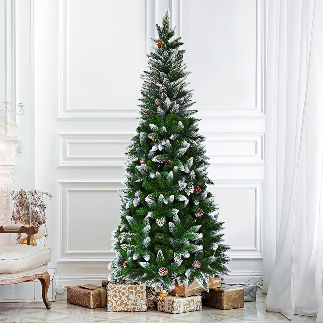 5FT Snow Flocked Pencil Christmas Tree Artificial Xmas Tree Home Decoration